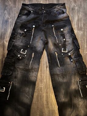 Black Tactical Cargo Pants with Multiple Zip Pockets